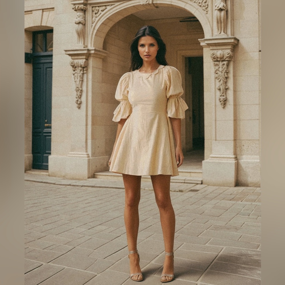 Carolina Benoit Backless Ballet Core Short Mini Dress In Gold Size Medium Ruffle